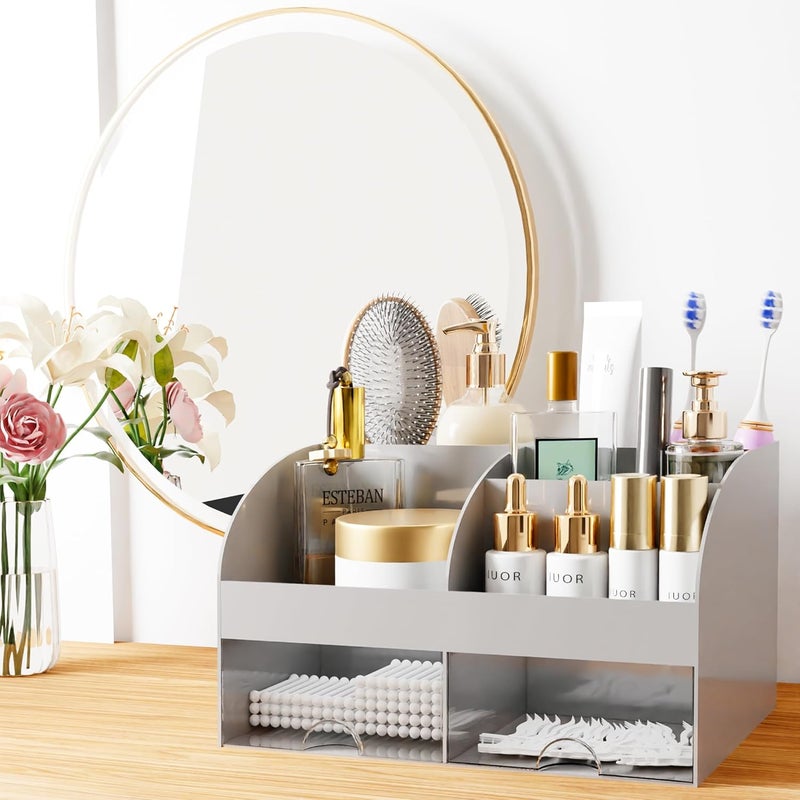 COMFYROOM Makeup Organizer with Drawers, Cosmetic Storage for Dresser Vanity and Bathroom Countertop, Beauty Holder for Lipstick Brush, Skincare Organizer for Vanity, Cosmetic Display Case (Grey) - Image 3